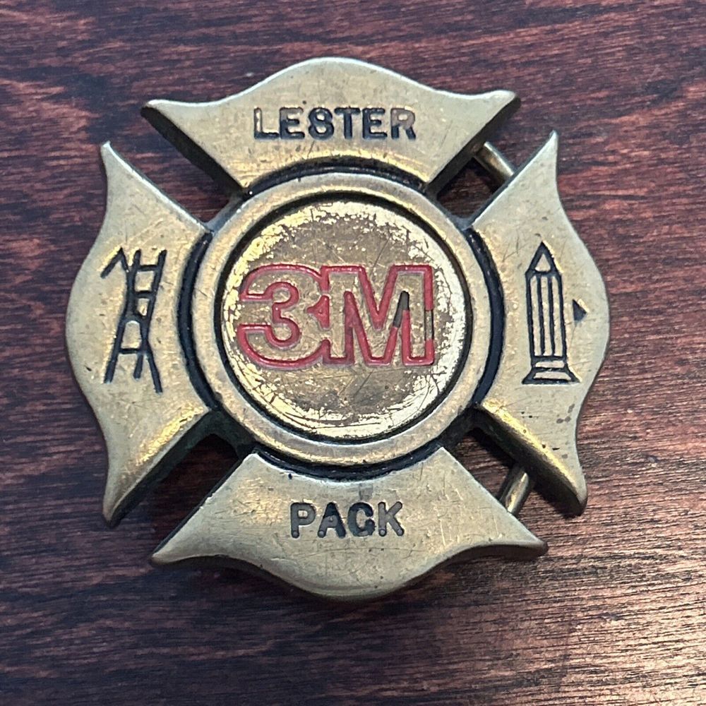 3M Belt Buckle Badge‎ Solid Brass Lester Pack made In Taiwan ROC E1